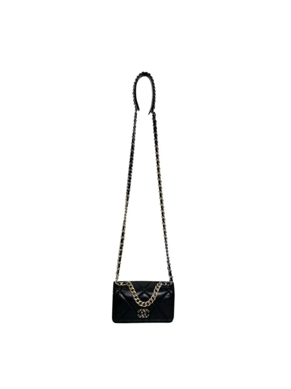 Chanel Lambskin Chain Wallet 19 Shoulder Bag Black
